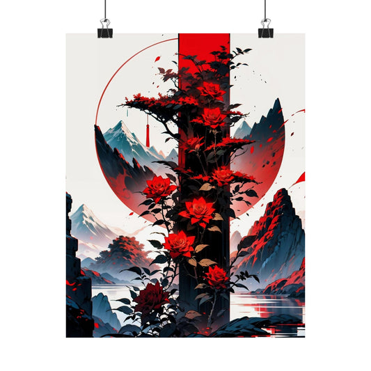 Crimson Bloom Vertical Posters